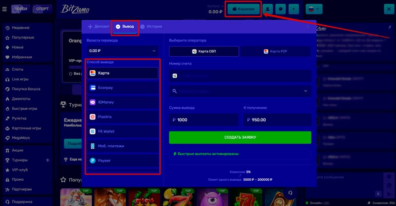 Вывод денег в Bitzamo Casino Вывод денег в Bitzamo Casino